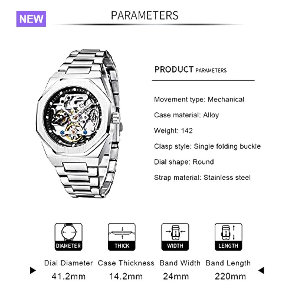 Mechanical Automatic Skeleton Watch Stainless Ste… - image 5